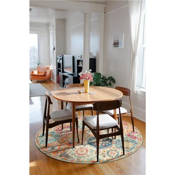 Moroccan Trellis Round Area Rugs - Washable Small Round Rug 3ft Non-Slip - Picture 6 of 7